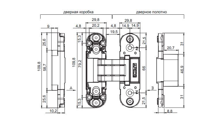 Петля скрытой установки VSTE 110*30-2.0-YB (белый)